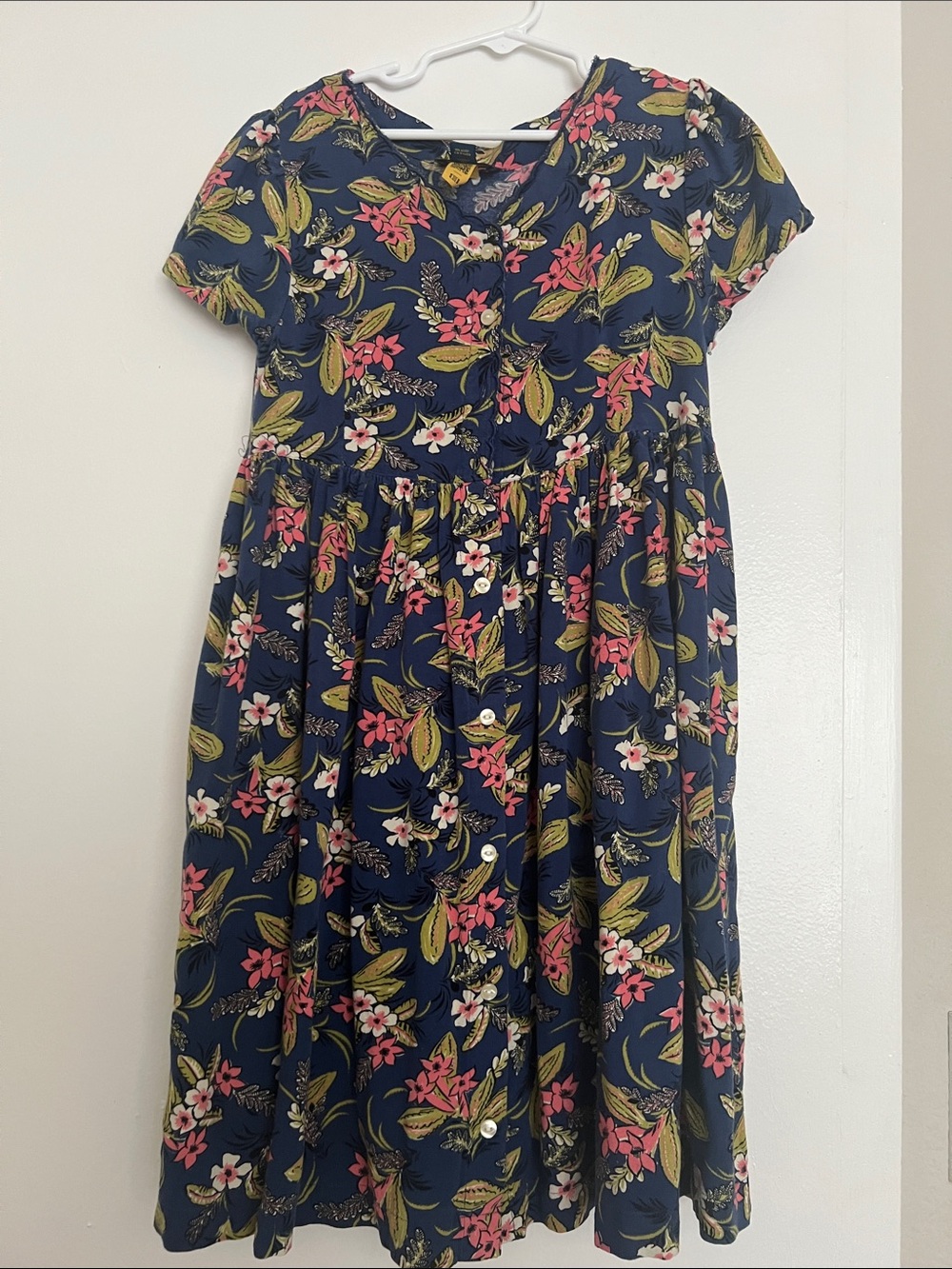 Ralph Lauren Polo Girls’ Size 10 Navy Blue Floral Button Front Dress